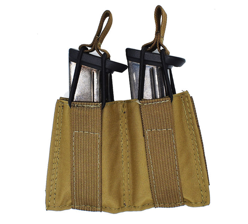 Two rifle magazines in tan tactical pouch