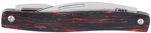 Black and red folding pocket knife closed