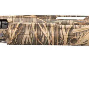 Camouflage semi-automatic hunting shotgun on white background