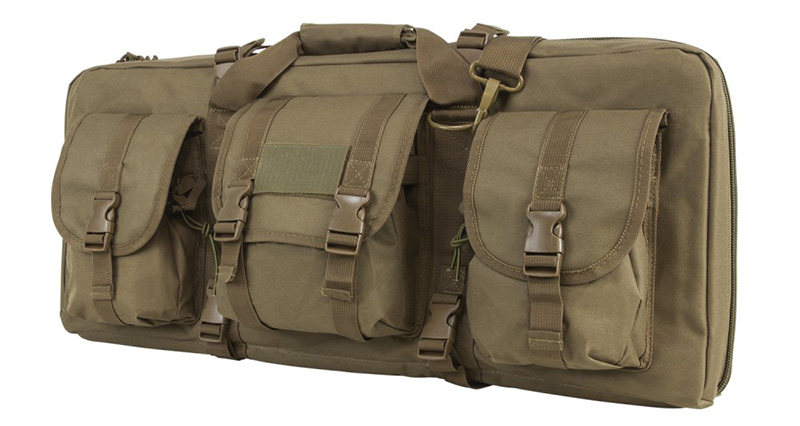 Tan tactical rifle bag with multiple pockets