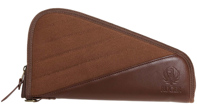 Brown Ruger pistol case with zipper