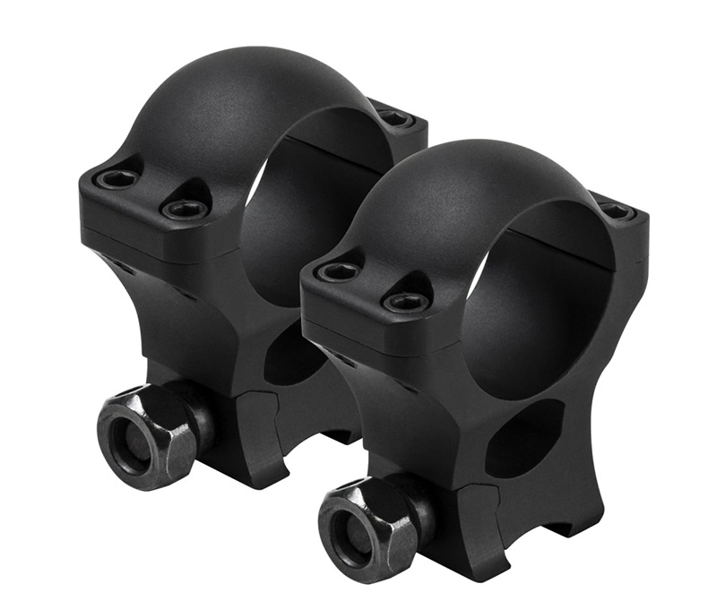 Black metal rifle scope mounting rings