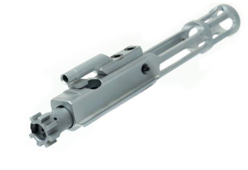 Rifle bolt carrier assembly on white background