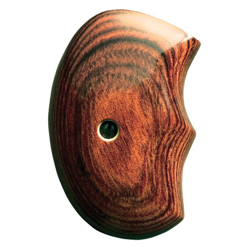 Curved wooden object with natural grain and small hole