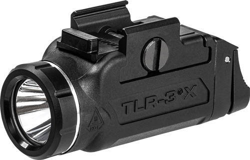 Black rail-mounted tactical weapon flashlight