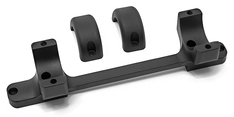 Black metal mounting bracket with curved clamps