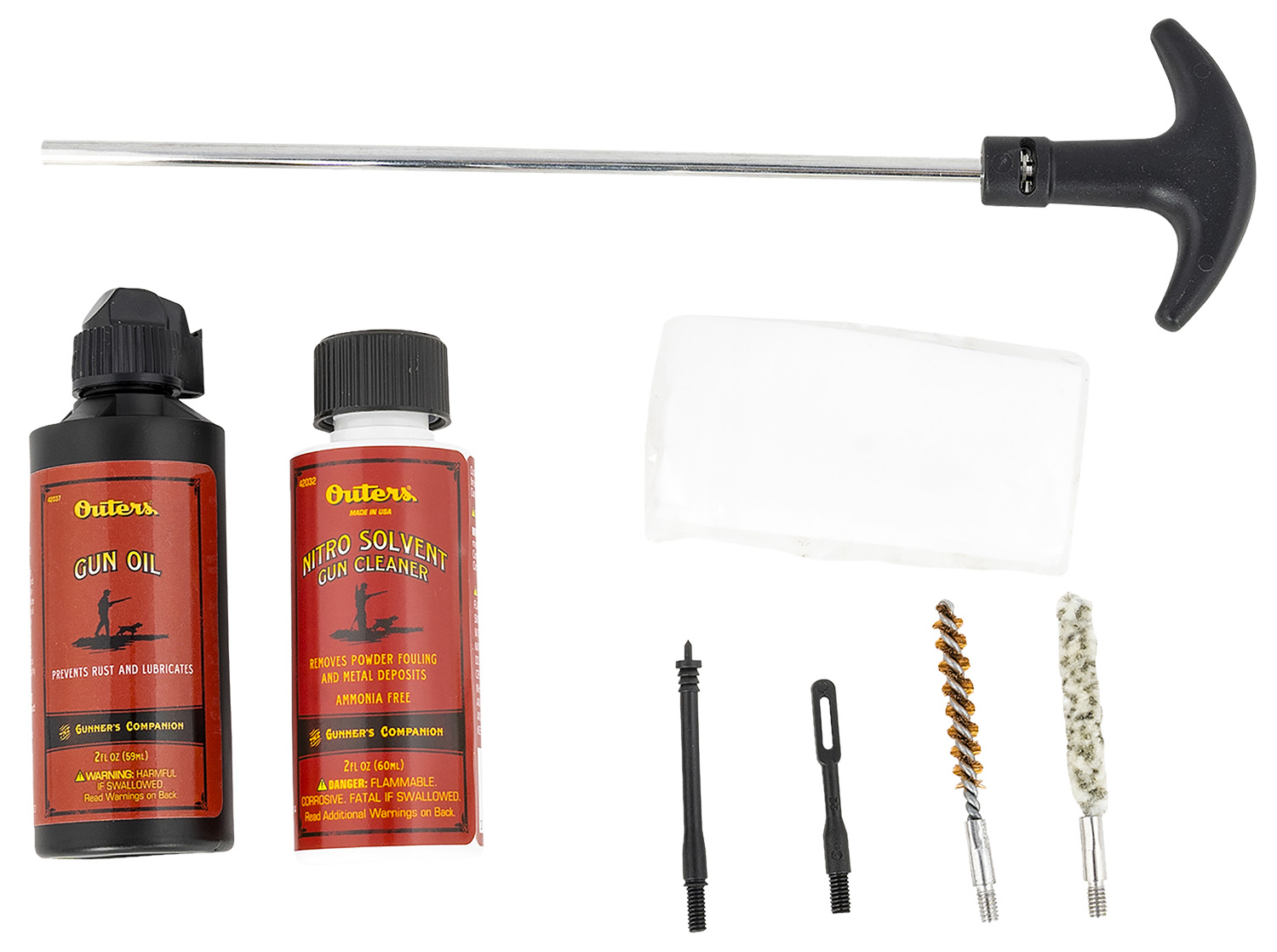 Gun cleaning kit with oil, solvent, and brushes