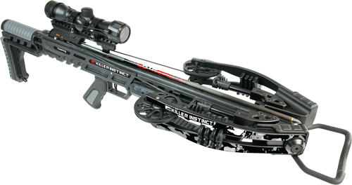 Black tactical crossbow with mounted scope