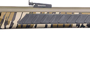 Camouflaged bolt-action rifle on white background