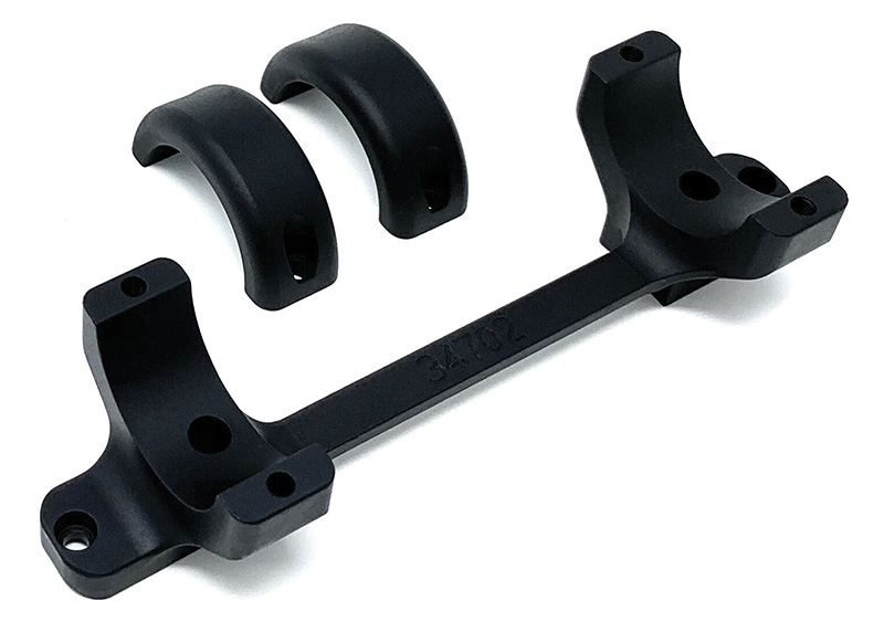 Black metal mounting bracket with curved clamps