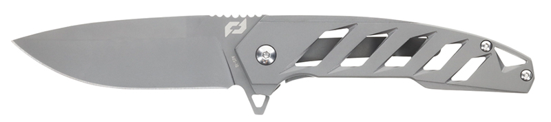 Modern gray folding pocket knife with metal handle