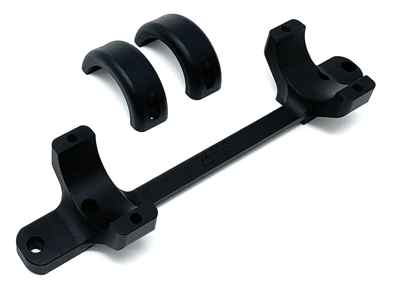 Black metal mounting bracket with curved clamps
