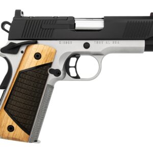 Two-tone Kimber 1911-style handgun on white background