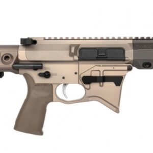 Tan AR-style pistol with stabilizing brace
