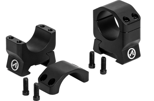 Black metal scope rings with mounting screws