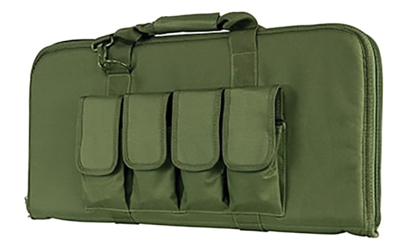 Green tactical rifle case with front pouches