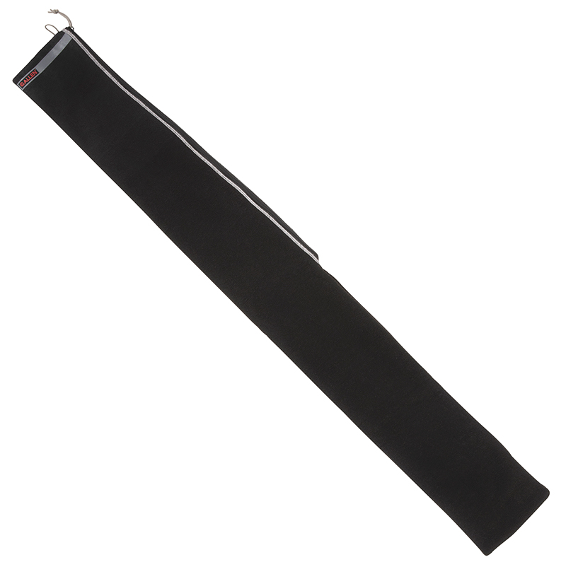 Long black zippered carrying case on white background