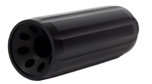 Black cylindrical metal component with multiple front holes