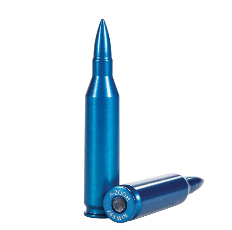 Blue .243 Winchester snap cap cartridges