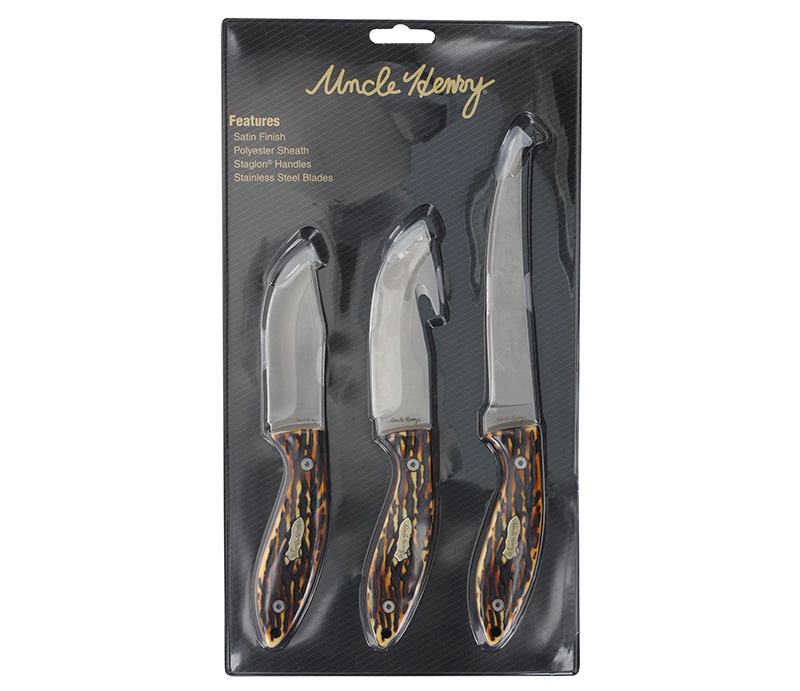 Uncle Henry three-piece knife set in packaging