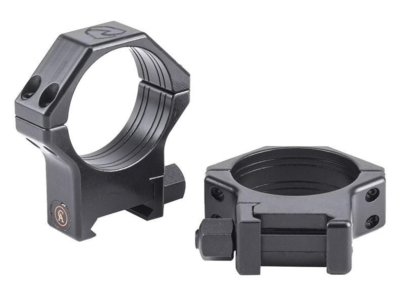 Black metal rifle scope mounting rings