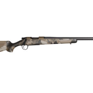 Camouflage bolt-action rifle with long barrel