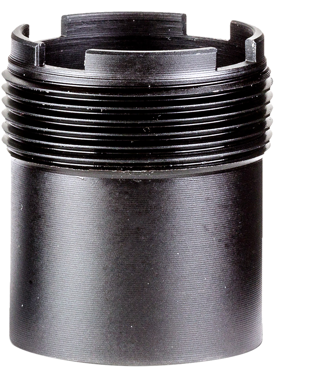 Black threaded metal cylindrical mechanical component
