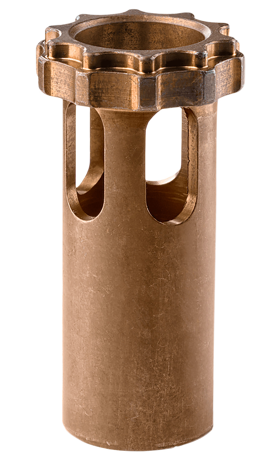 Bronze cylindrical mechanical component with slotted sides