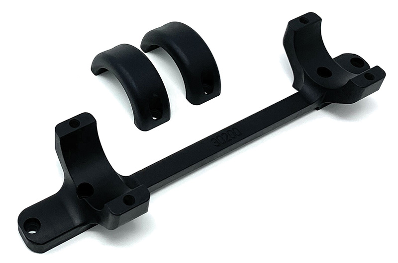 Black metal mounting bracket with curved clamps
