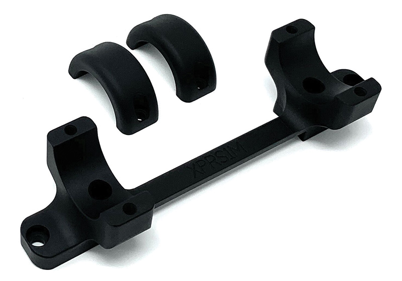 Black metal mounting bracket with curved clamp pieces