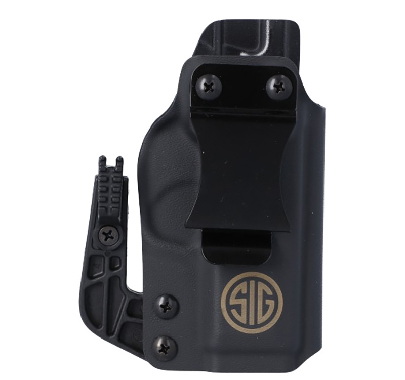 Black SIG handgun holster with belt clip
