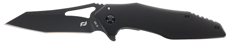 Black folding pocket knife with tanto blade