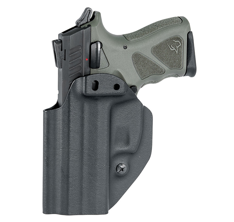 Handgun in black concealed carry holster