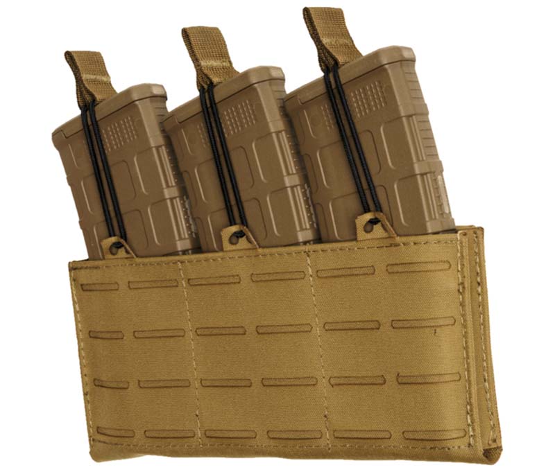 Tan tactical rifle magazine pouch with four magazines