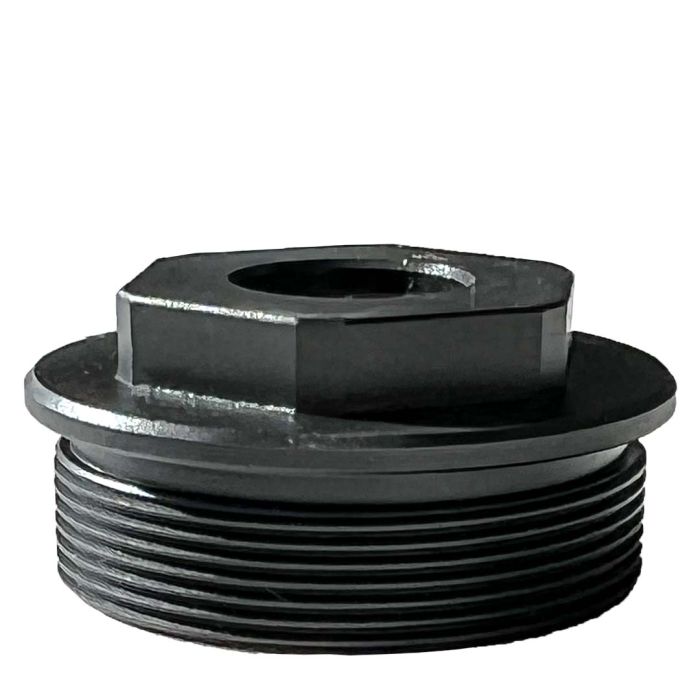 Black metal threaded plug with hex head