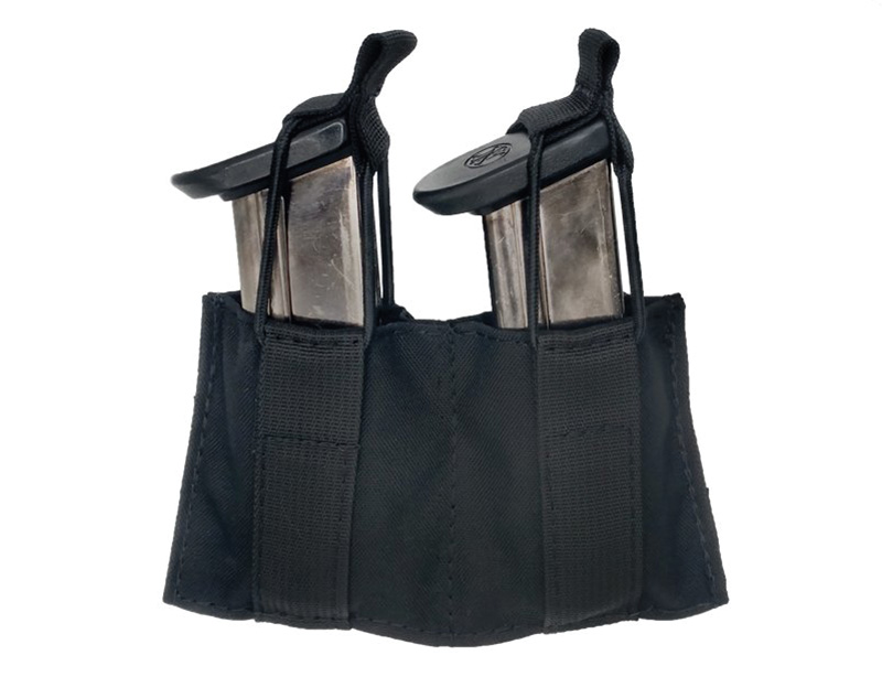 Two handgun magazines in black nylon pouch