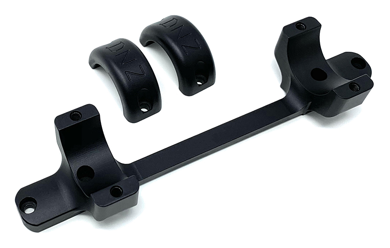 Black metal mounting bracket with two curved caps