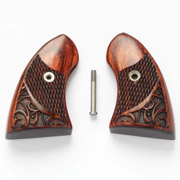 Wooden revolver grip panels with mounting screw