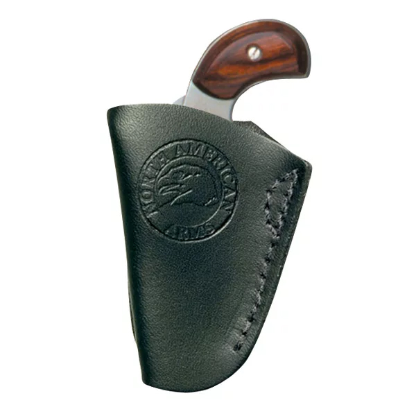 Wood-handled knife in green leather sheath