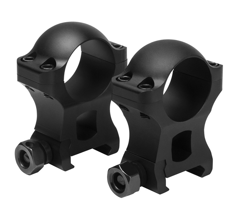 Black metal rifle scope ring mounts