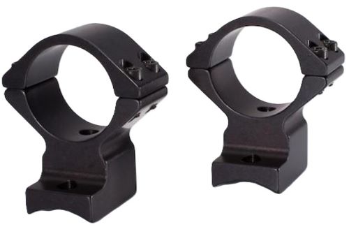 Two black metal rifle scope rings