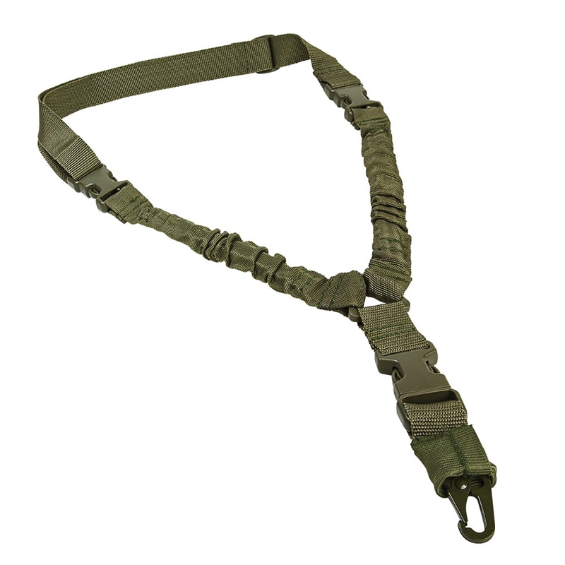 Olive green tactical rifle sling with clip