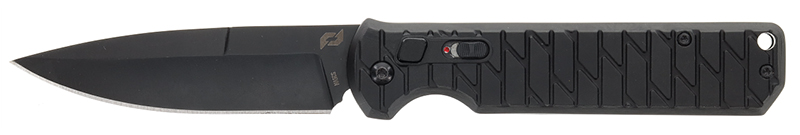 Black folding pocket knife with textured handle
