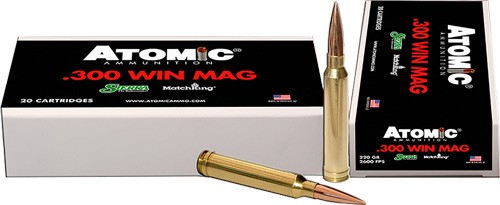 Atomic .300 Win Mag ammunition box and cartridges