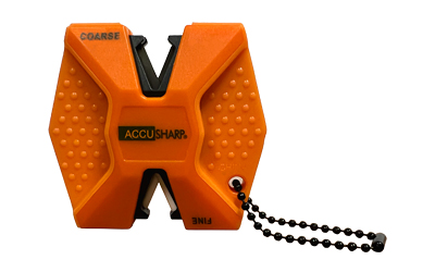 Orange AccuSharp handheld knife sharpener with chain