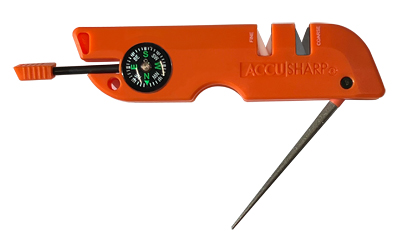 Orange AccuSharp knife sharpener with compass and rod