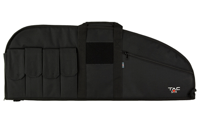 Black tactical rifle case with multiple pockets