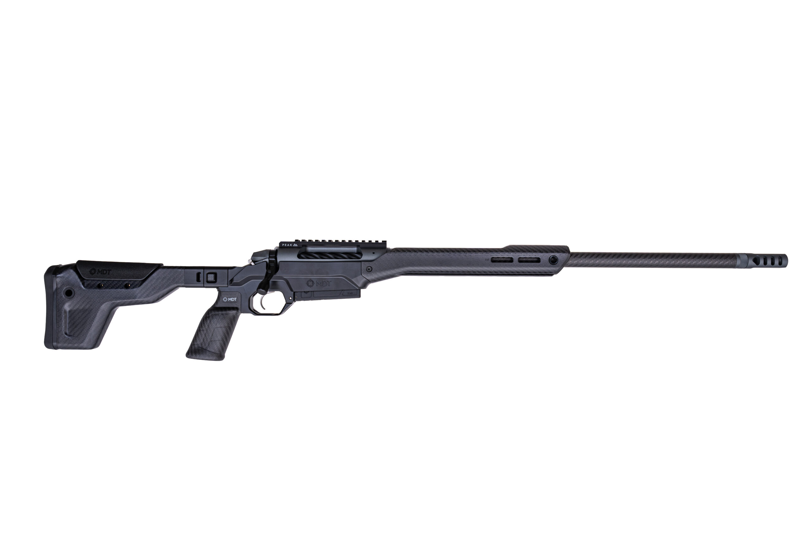 Modern bolt-action precision rifle on white background