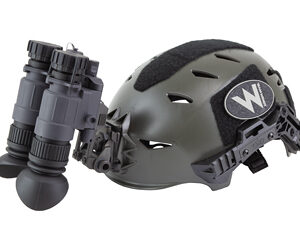 Tactical helmet with mounted night vision goggles