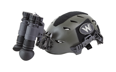Tactical helmet with mounted night vision goggles